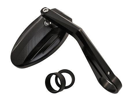 handle bar end mirror FERRARA with milled grooves, black anodized, for 1&quot; (25,4 mm) and 7/8&quot; (22 mm) H/bar.