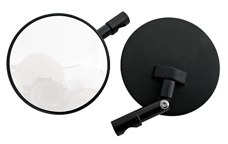 Superbike mirror for handlebar-end, round, black, adjustable stem, pair, E-marked.