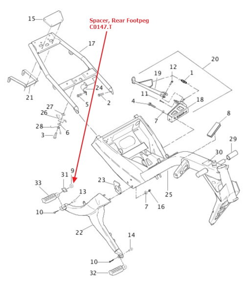 Spacer, Soziusfußrasten, Blast P3, 2Stk.