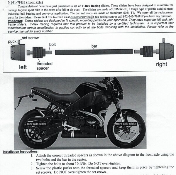 T-REX Ersatz-Pucks Buell XB9/12 und 1125R/CR, vorn