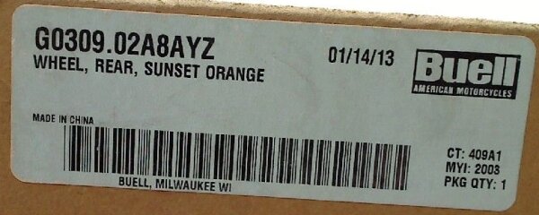 Hinterrad Buell XB9/12 und 1125R/CR, sunset orange